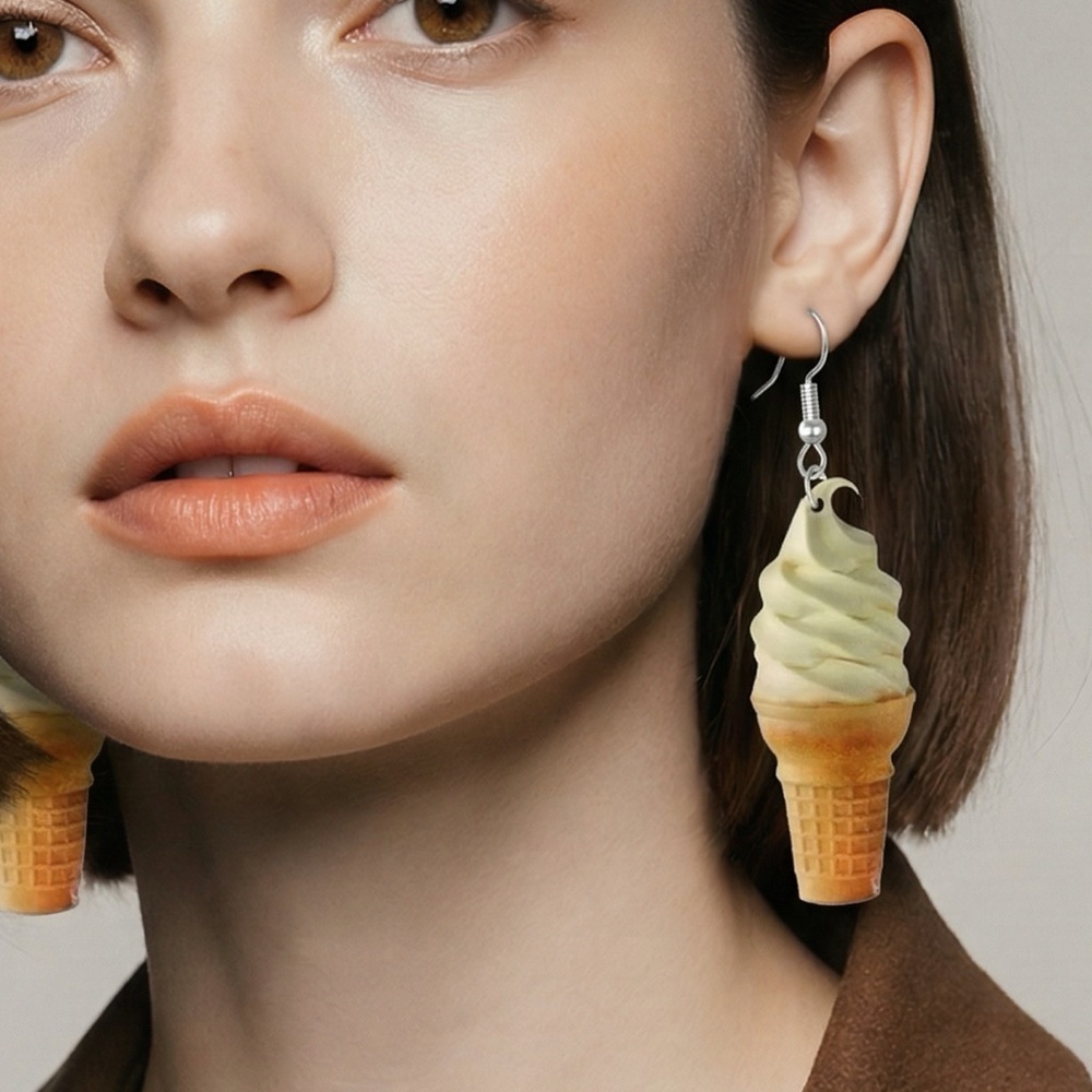 NWT Set of 2 - Food Novelty Earrings Snack Ice Cream Cone & Chicken Wrap Acrylic